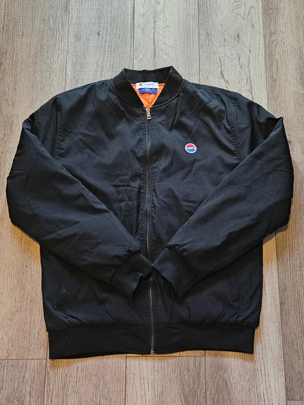 Pepsi Branded Black Insulated Bomber Jacket Orange Quilted Lining Size 2XL